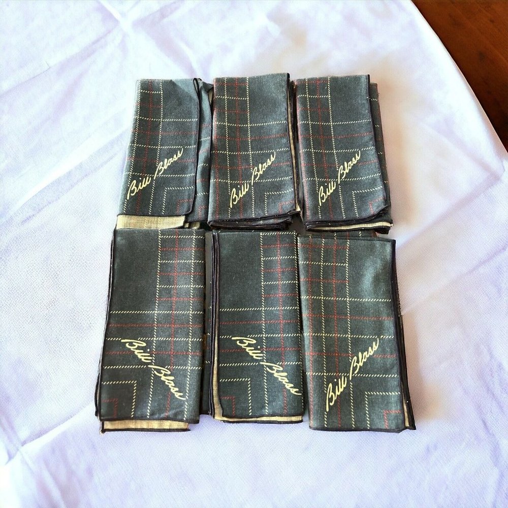 6 Retro Blue Plaid Napkins by Bill Blass Blue Red White Checks Square